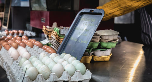 Various vegetables for sale at market stall