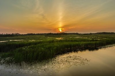 Scenic view of landscape at sunset