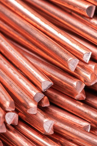 Copper rod raw materials and metals industry and stock market concept