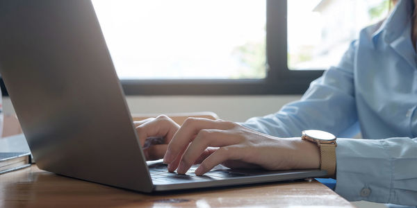 Low angle view of laptop on table