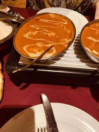 High angle view of food on table