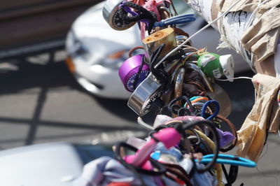 Close-up of multi colored motorcycle