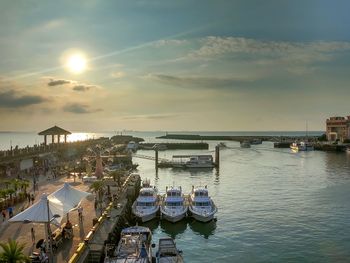 High angle view of marina at harbor