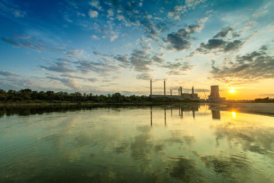 Reflection of clouds in water at sunset