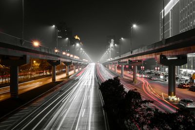 Light trails on road at night