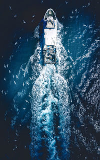 High angle view of boat in sea