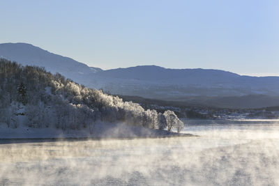 Scenic view of lake against clear sky