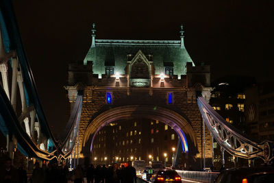 Low angle view of bridge at night