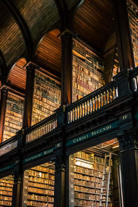 Low angle view of books in building