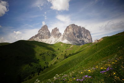 Scenic view of landscape and mountains against sky