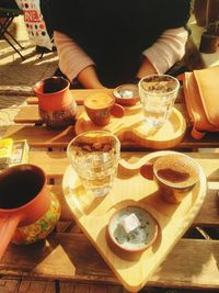 High angle view of people on table