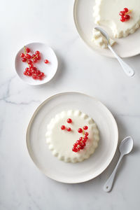 High angle view of dessert in plate on table