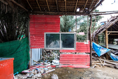 Broken window of abandoned building