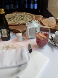 High angle view of breakfast on table