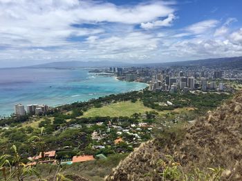 Scenic view of sea against cloudy sky