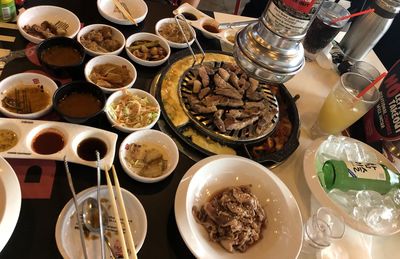 High angle view of food on table