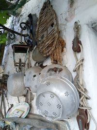 Close-up of old metal against wall