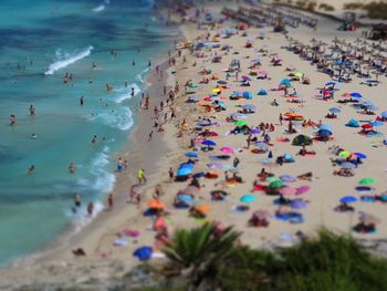 High angle view of people on beach