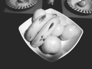 High angle view of fruits in bowl on table