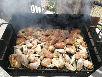 Close-up of meat on barbecue grill