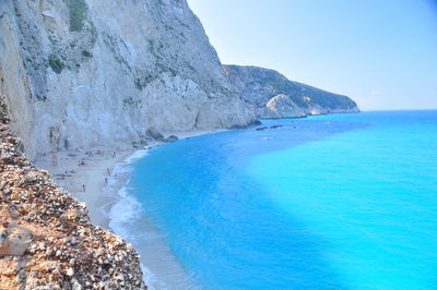 Scenic view of sea against blue sky