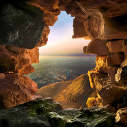 Scenic view of rock formations in cave