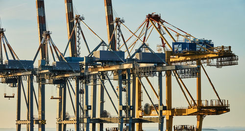 Bremerhaven, germany, january 16., 2020, large cranes at the harbour