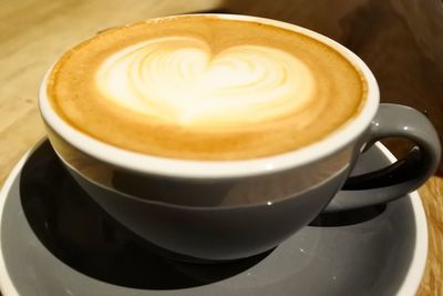 High angle view of cappuccino on table