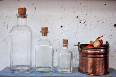 Close-up of bottles on table