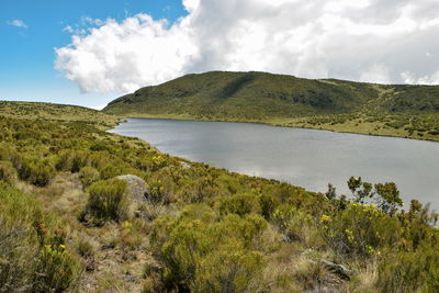 Lake against a mountain background, lake ellis, mount kenya national park, kenya