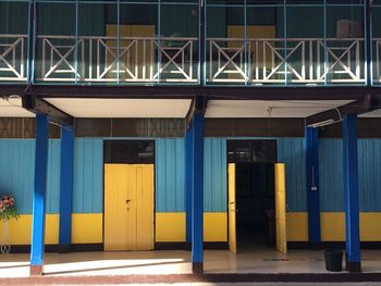 View of blue entrance of building