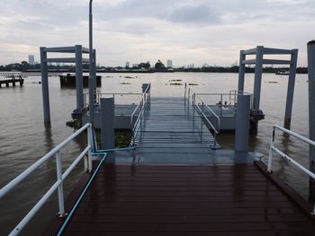 High angle view of pier over sea against sky