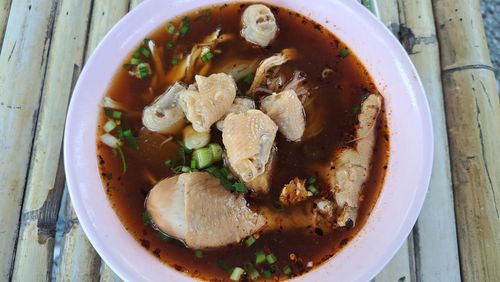 High angle view of food in bowl on table