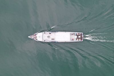 High angle view of ship in sea