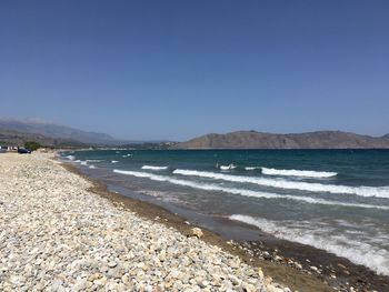 Scenic view of beach against clear sky