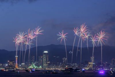 Firework display at night