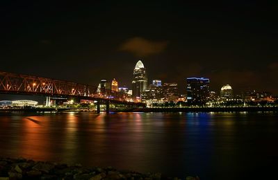 Illuminated buildings at waterfront