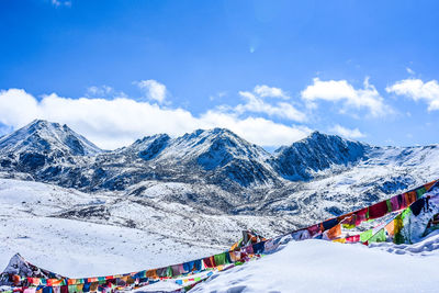 Scenic view of snowcapped mountains against sky