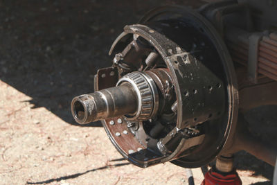 High angle view of rusty machine part