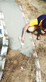 High angle view of boy in water