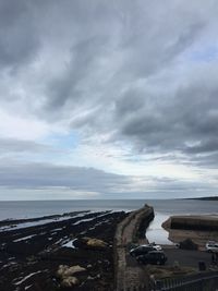 Scenic view of sea against cloudy sky