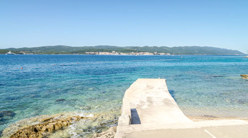 Scenic view of sea against clear blue sky