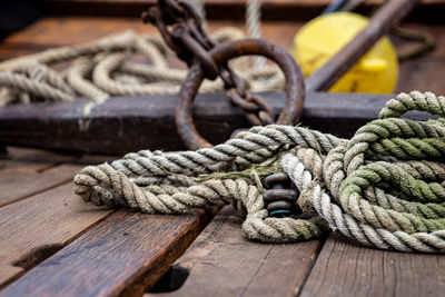 Close-up of rope on boat