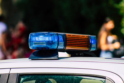 Close-up of emergency siren on car