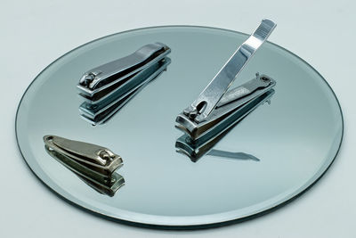 High angle view of piano on table against white background