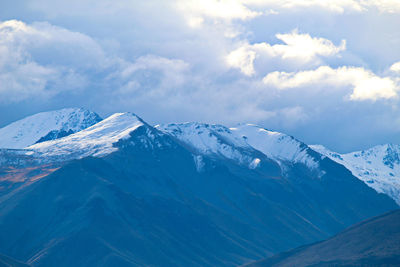 Scenic view of snowcapped mountains against sky