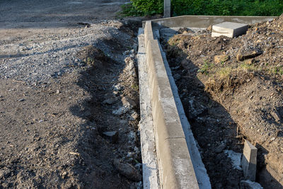 High angle view of construction site by road