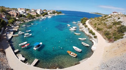 High angle view of harbor at primosten