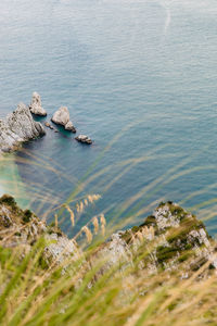 High angle view of rocks in sea