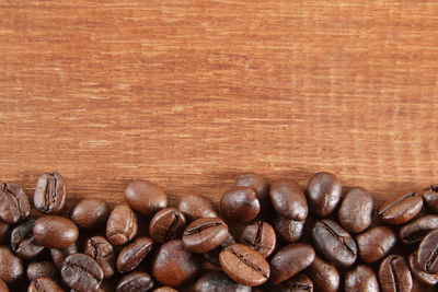 High angle view of coffee beans on table